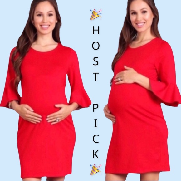 Dresses & Skirts - RED MATERNITY BELL SLEEVE DRESS